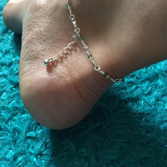 Green and yellow silvery anklet / ankle bracelet - Picture 4 of 6